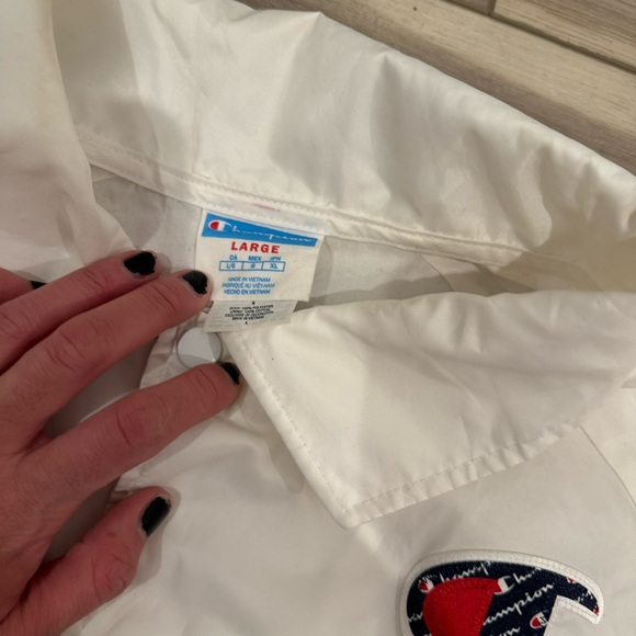 Champion Zumiez Windbreaker Jacket Long Sleeve Collar White Cropped Large - Picture 3 of 3